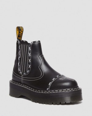 Black Dr Martens 2976 Gothic Americana Leather Chelsea Men's Platform Shoes | Canada_Dr48878