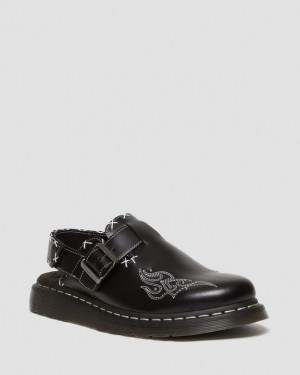 Black Dr Martens Jorge II Gothic Americana Leather Slingback Mules Women's Shoes | Canada_Dr40220